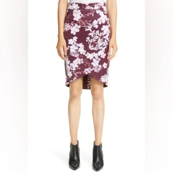 Ted Baker Floral Print High Low Pencil Skirt S